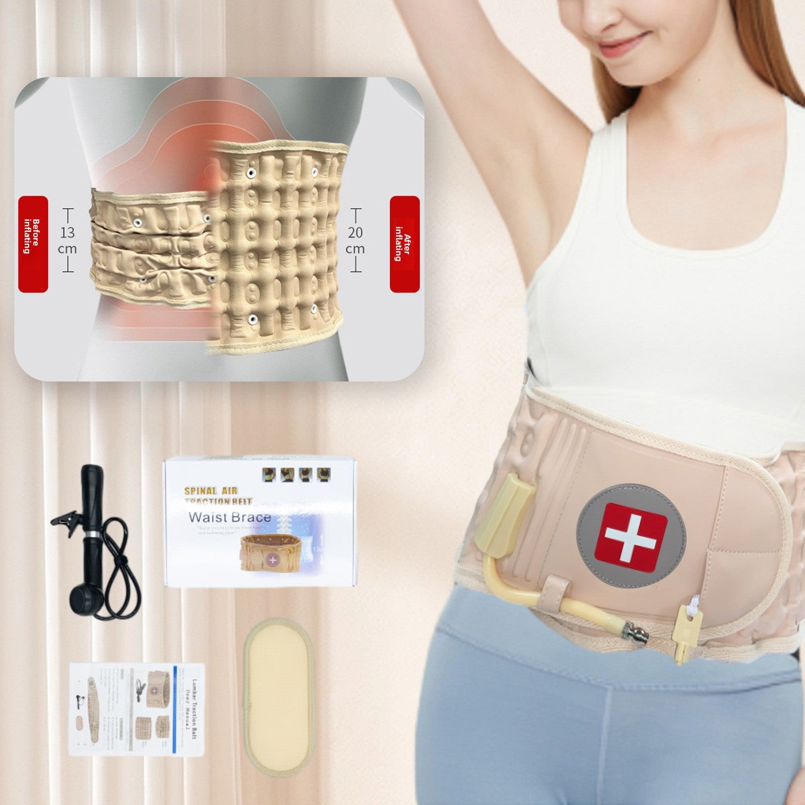 HD Health Inflatable Lumbar Support Belt with Pump for Waist Relief